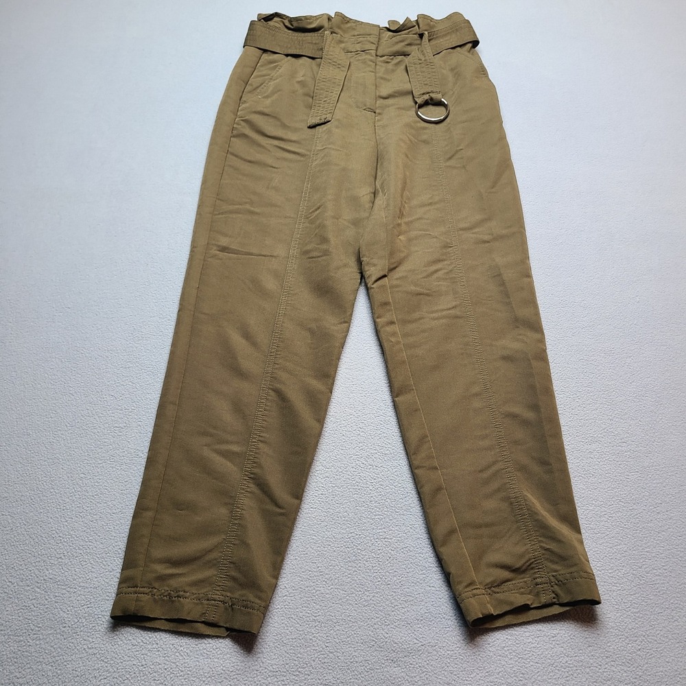 Dynamite Paperbag Waist Pants Womens Small Olive Green Excellent D-Ring Belt